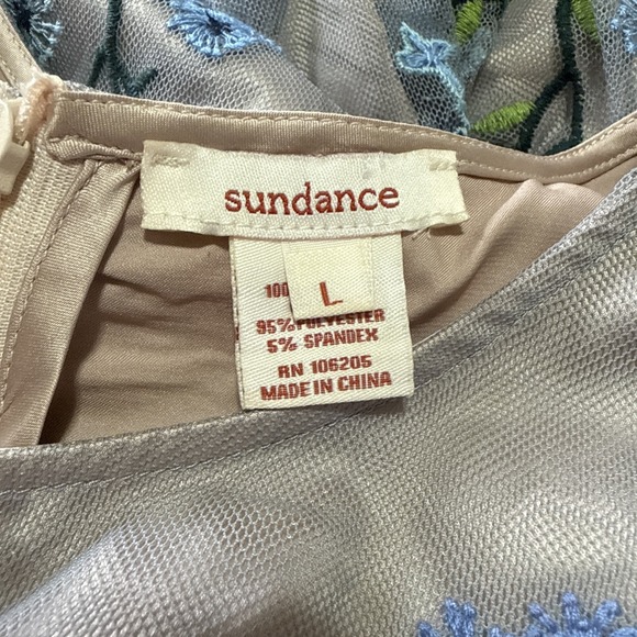 Women's Sundance L Sleeveless Dress Mesh‎ Overlay W/ Embroidered Forget Me Nots - Picture 7 of 7